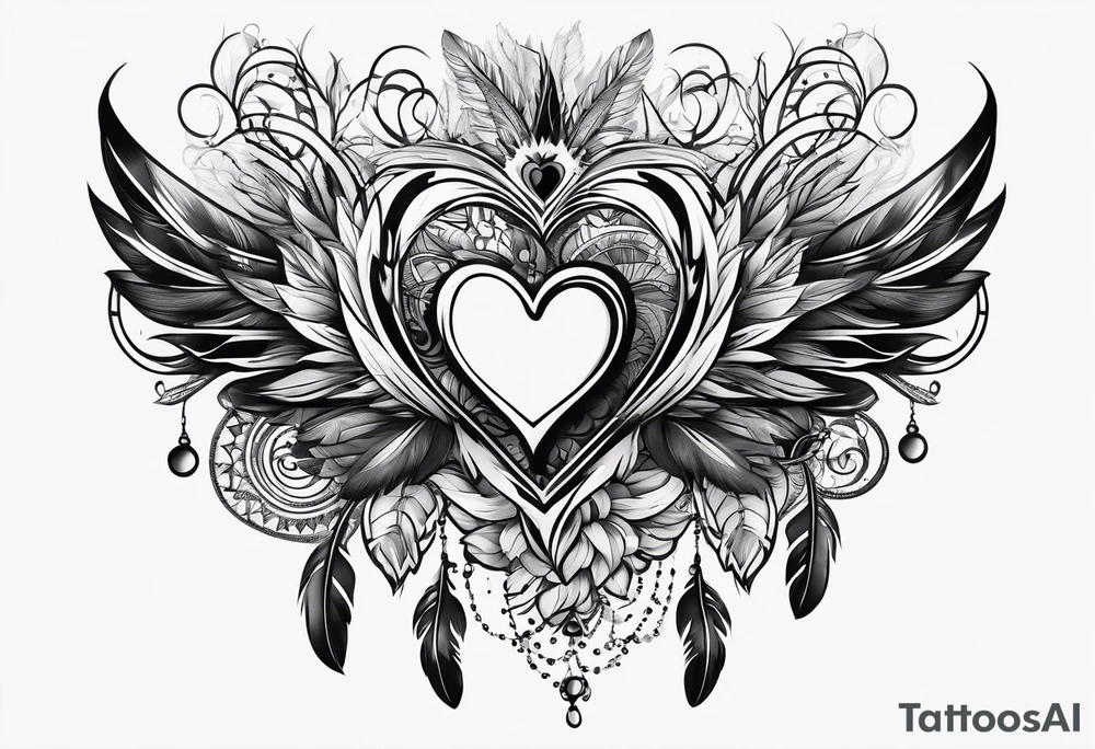 Feather and heart tattoo idea