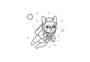 a space themed tattoo of my french bulldog mars. include elements in space like planets and stars. mars should be depicted as a astronaut in a spaceship flying through space tattoo idea