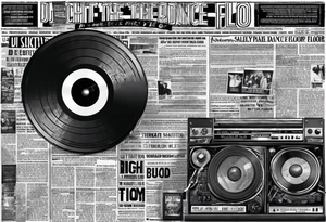 Ripped newspaper with headline saying dj crushed the dance floor. Fake newspaper Article about dj tattoo idea