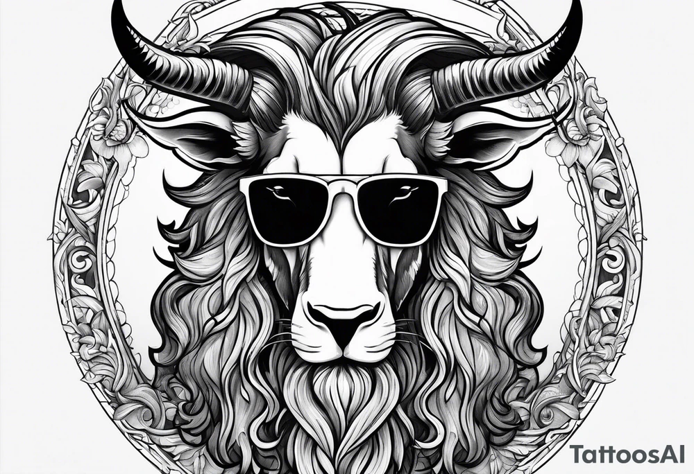 capricorn with beard and sunglasses tattoo idea