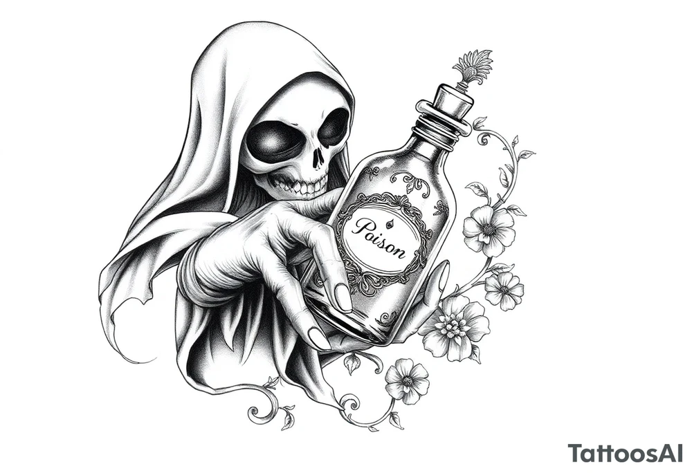 death bringer  handing me 
poison bottle tattoo idea