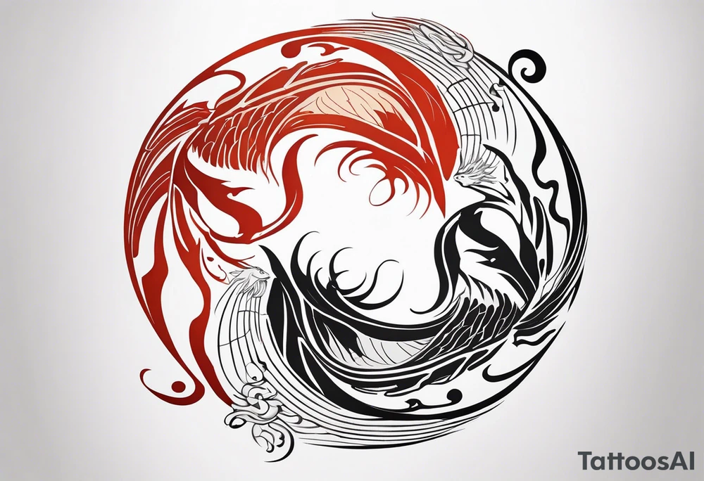 For a Gen Z-inspired dragon and phoenix tattoo, think of a clean, minimalist design that combines symbolism with bold, sleek lines. Imagine a dragon and phoenix spiraling together in a yin-yang-inspired layout. The dragon has a slightly abstract, modern shape, with sharp, flowing lines to show power, resilience, and wisdom, while the phoenix is rendered with sweeping curves and minimal detailing, symbolizing rebirth, growth, and transformation.

Both creatures should interact in a harmonious way, representing balance and duality. To keep it meaningful, focus on line work rather than intricate shading—clear, open spaces allow the tattoo to feel light and energetic. Adding small symbols, like stars or a faint galaxy backdrop, can enhance the "rising from ashes" and "strength through challenge" themes. This design will have a timeless appeal while resonating with Gen Z’s love for symbolism and simplicity. tattoo idea