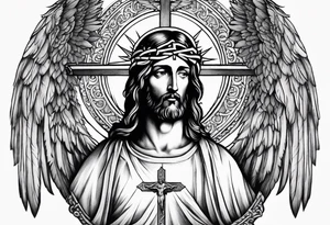 jesus on a cross surround by angel wings tattoo idea