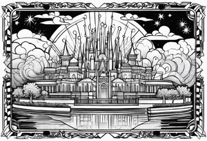 Epcot world showcase with fireworks in a rectangle shape tattoo idea