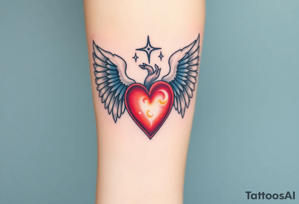catholic sacred heart with angel wings tattoo idea