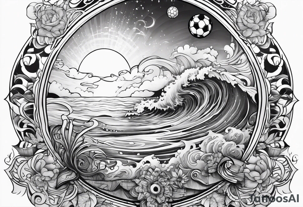 God with soccer and lighting with an ocean tattoo idea