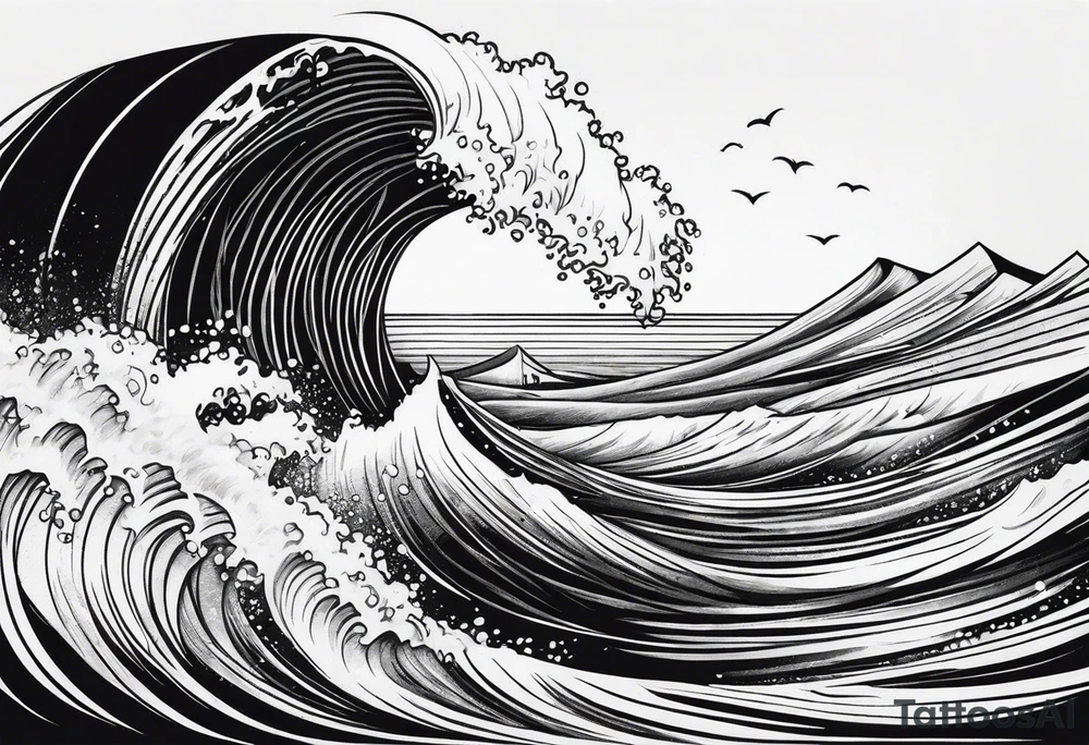 Surfing wave tattoo idea
