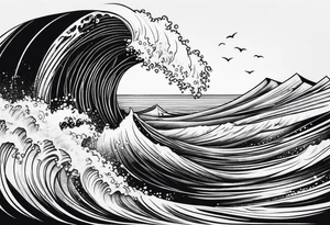 Surfing wave tattoo idea