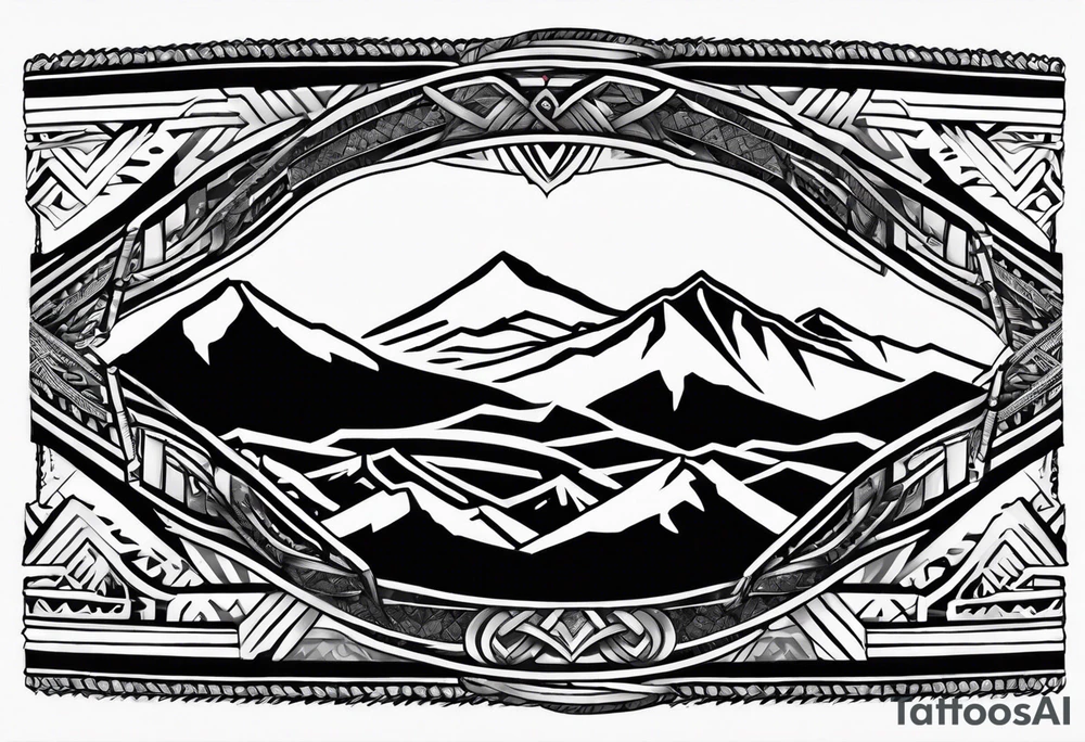 armband tattoo, masculine, narrow, horizontal with mountain chain pattern tattoo idea