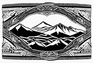 armband tattoo, masculine, narrow, horizontal with mountain chain pattern tattoo idea