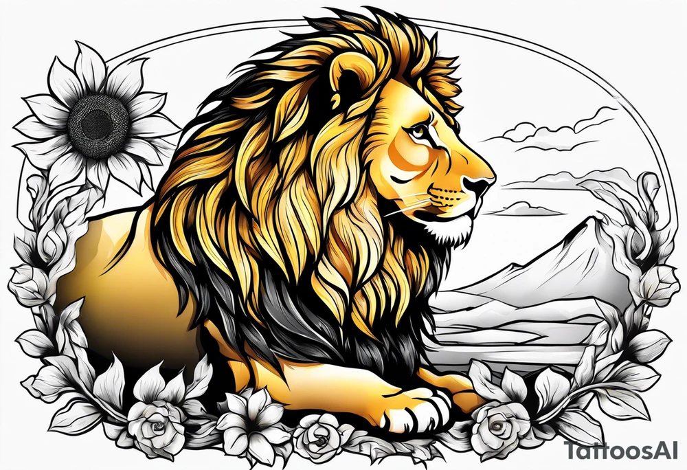 Lion top; sunflower bottom tattoo idea