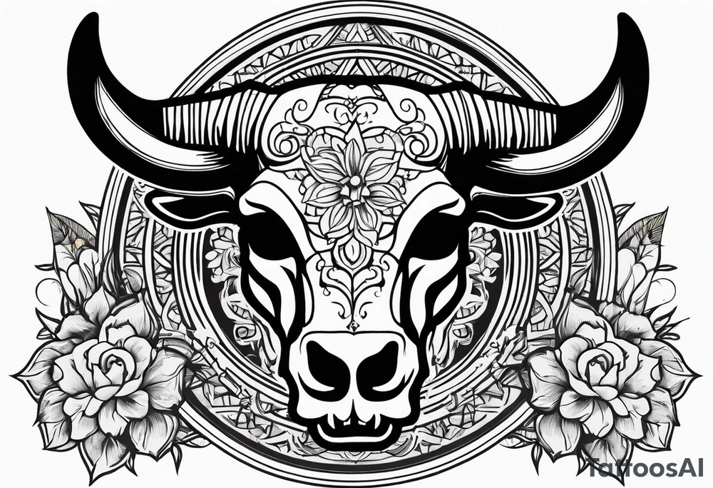 skull of a bull with a line frame tattoo idea
