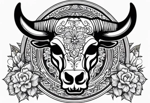 skull of a bull with a line frame tattoo idea