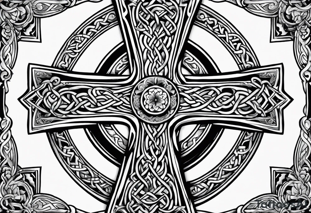 celtic cross with flowers tattoo idea