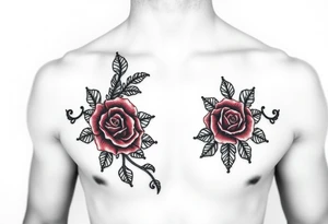 Black and red lace add pearls and roses. tattoo for female chest tattoo idea