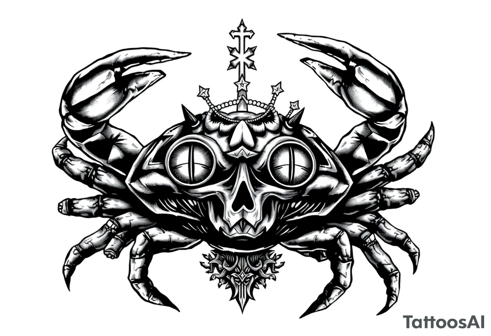 A king crab with the cancer zodiac visual and Huge eyes anti government symbols tattoo idea