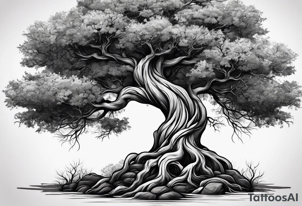 twisted tree with long roots and branches tattoo idea