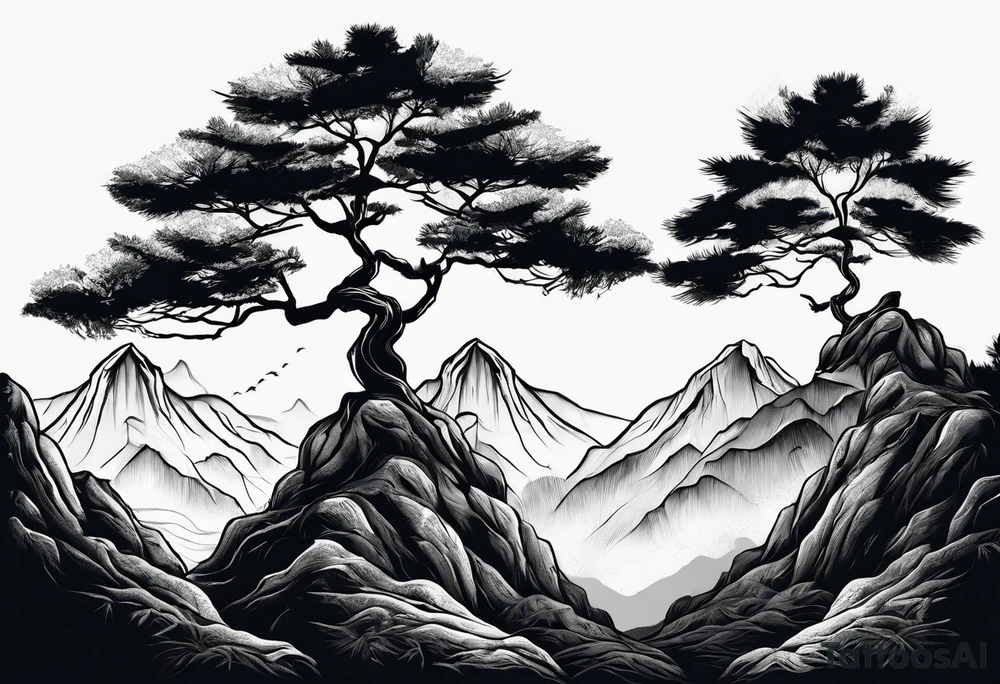 Three mountains three trees with roots tattoo idea