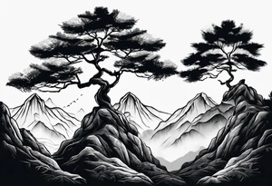 Three mountains three trees with roots tattoo idea