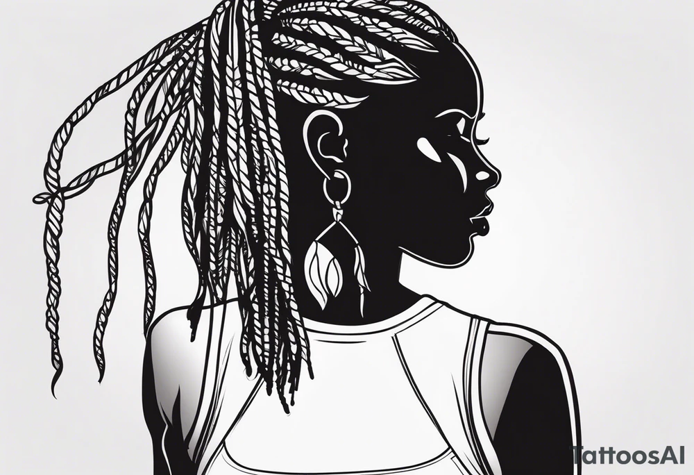Gym girl silhouette with locs tattoo idea
