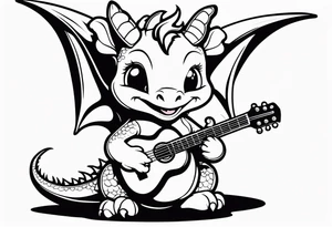 cute baby dragon with guitar tattoo idea