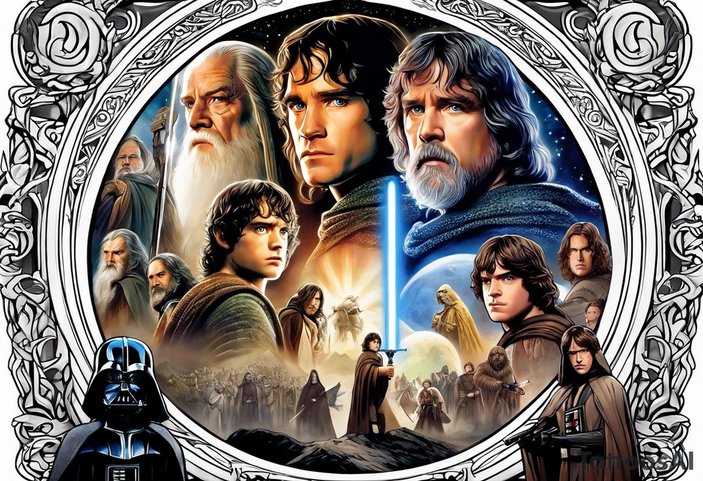 Lord of the rings with Star wars square tattoo idea