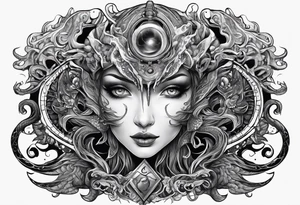 Lovecraftian creature, flowing into more futuristic technology elements tattoo idea
