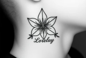 Crea un diseño significativo sobre la flor de bayahibe egipcia y que tenga el nombre escrito por de bajo del diseño el nombre de mi hermana Lorelay para la parte baja del bíceps tattoo idea