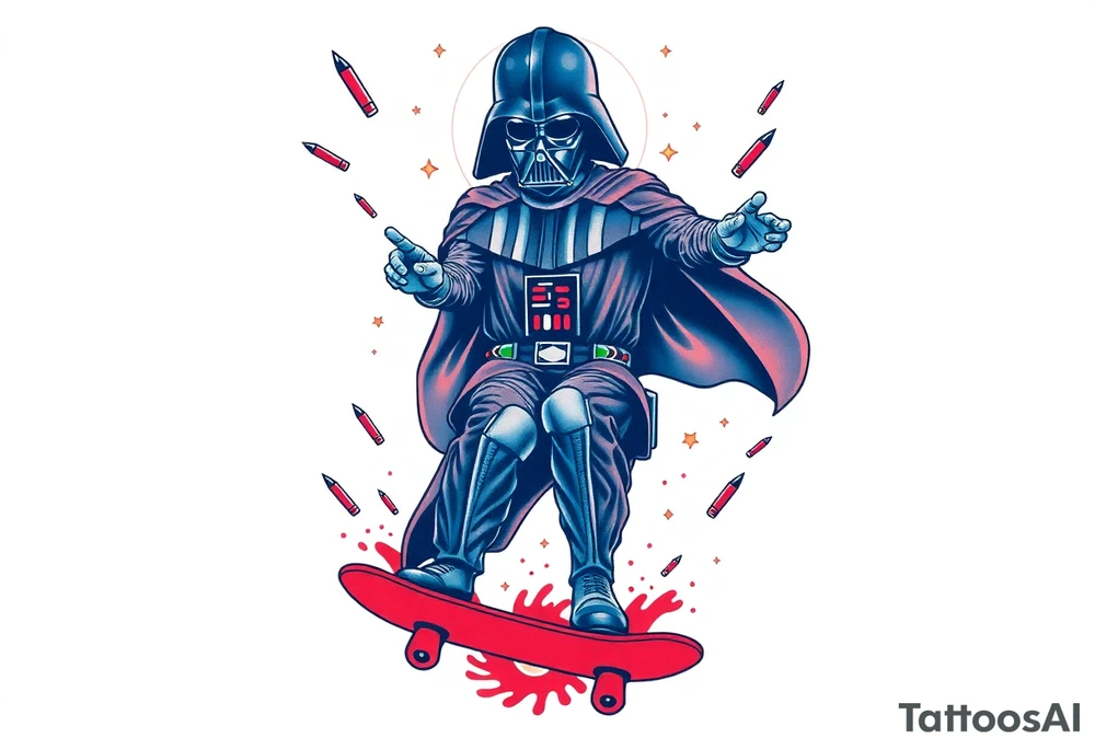 MEMORY TATTOO
blue and red Darth Vader skateboarding outdoors, bullets, heaven, star wars
"Darth Carter"
12/29/88-01/06/24 tattoo idea
