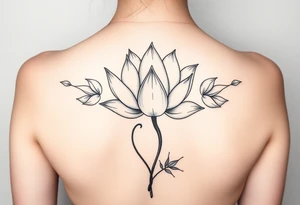 Lotus unalome with stems and leaves under bust tattoo idea