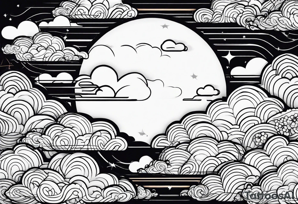 clouds minimalist in japanese tattoo style without any buildings tattoo idea