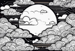 clouds minimalist in japanese tattoo style without any buildings tattoo idea