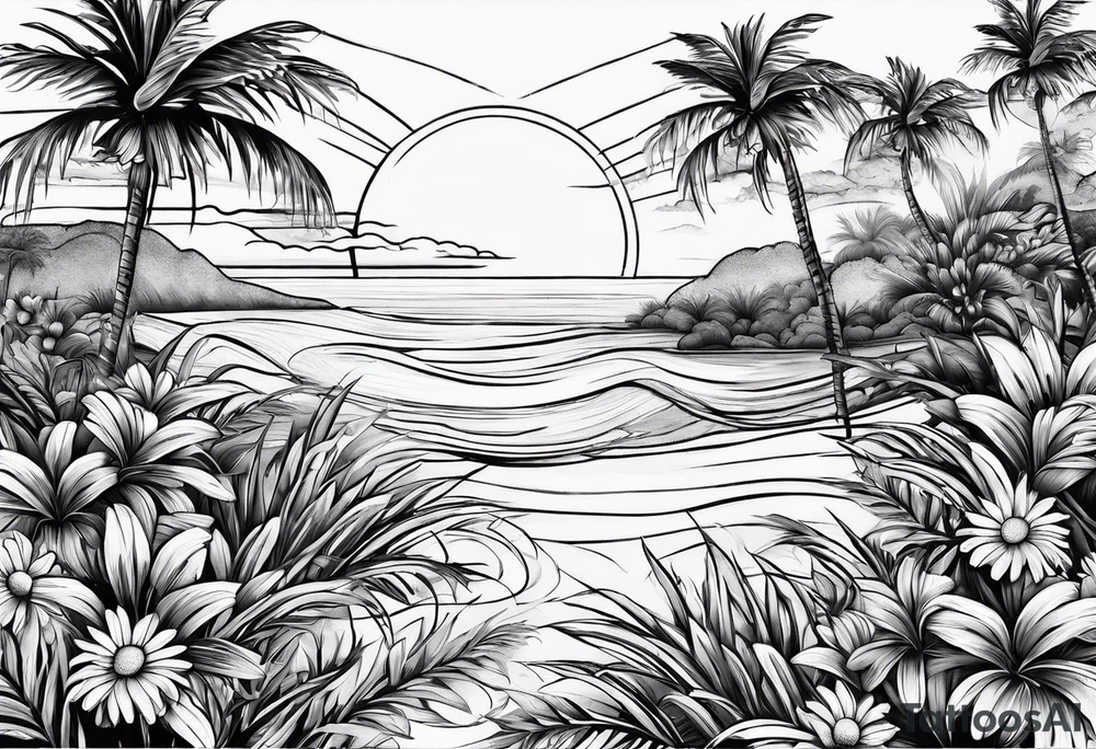 Daisies, palm trees tattoo idea