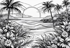 Daisies, palm trees tattoo idea