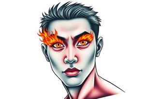 Handsome Asian young guy with burning eyes tattoo idea
