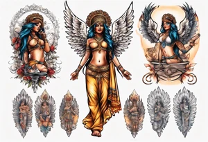 Indian angel on a balcony tattoo idea