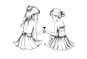 Zwei kleine mädchen sitzen sich gegenüber eine hat einen Dutt die andere einen Zopf und sie berühren sich an den Fußsohlen tattoo idea