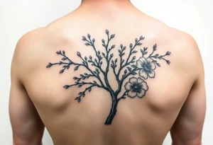 rowan tree tattoo with berries and large florals tattoo idea