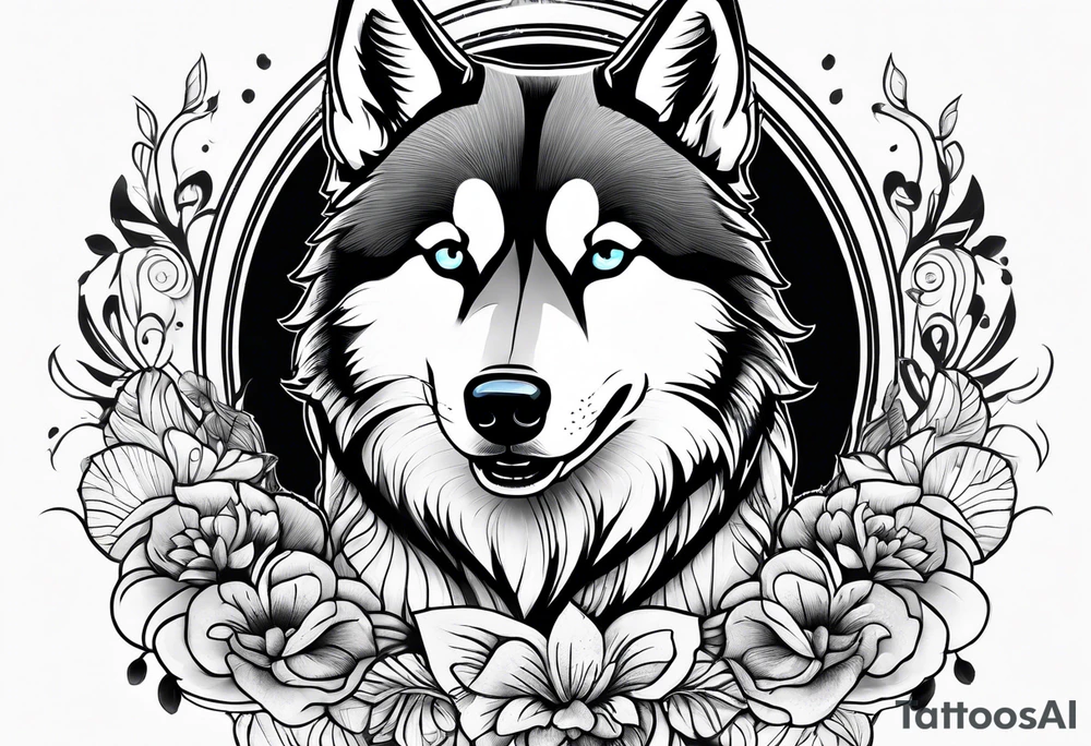 husky and water tattoo idea