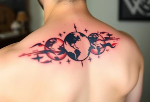 3 planet horizontal. Color Black and red with more black tattoo idea