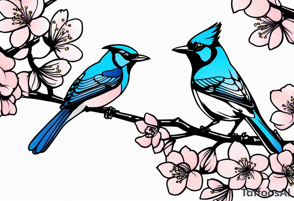 Stellar’s Jay bird on cherry blossoms tattoo for arm tattoo idea