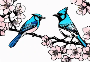 Stellar’s Jay bird on cherry blossoms tattoo for arm tattoo idea