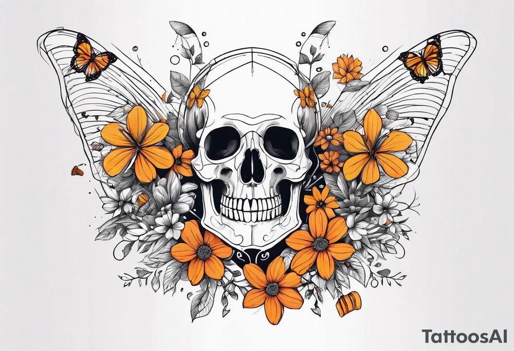rib cage skeleton 
with flowers and butterflies
simple design minimal sketch tattoo idea