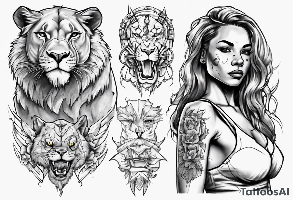 Lioness standing next to a warrior tattoo idea