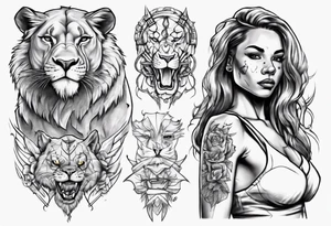 Lioness standing next to a warrior tattoo idea