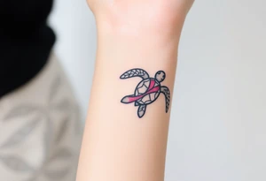 I am here pink ribbon sea turtle theme tattoo idea