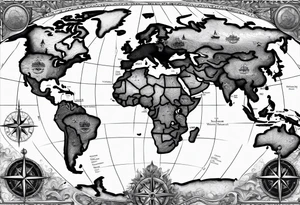 Map world with compass tattoo idea