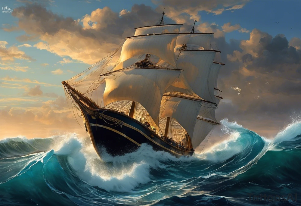 Quiero en todo el brazo derecho lo siguiente:

Será un constrante de mar caótico y tranquilo

En la parte del hombro a poseidon con unas olas de mar caotico y un barco con problemas por las olas

En la parte del antebrazo un buceador con una ballena o tiburon en un arrecife de coral, en un mar muy tranquilo tattoo idea