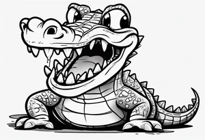 drunk crying cute cartoon crocodile full body tattoo idea