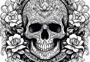 skull and flowers tattoo for full sleeve tattoo idea